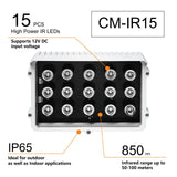 CMVision IR15-850nm WideAngle 60-80 Degree 15pc Power LED IR Array Illuminator (3A UL Power Included)
