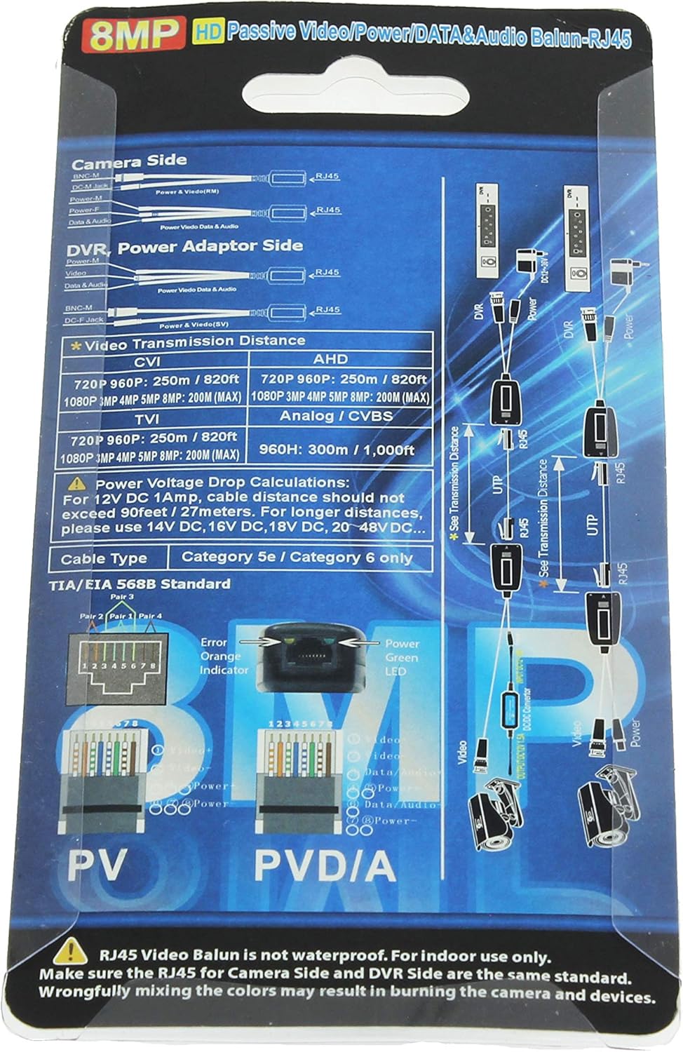 Vpa Cable PV/PVD/PVA/PVDA Passive Power Video Data Audio BALUN Twisted Pair UTP
