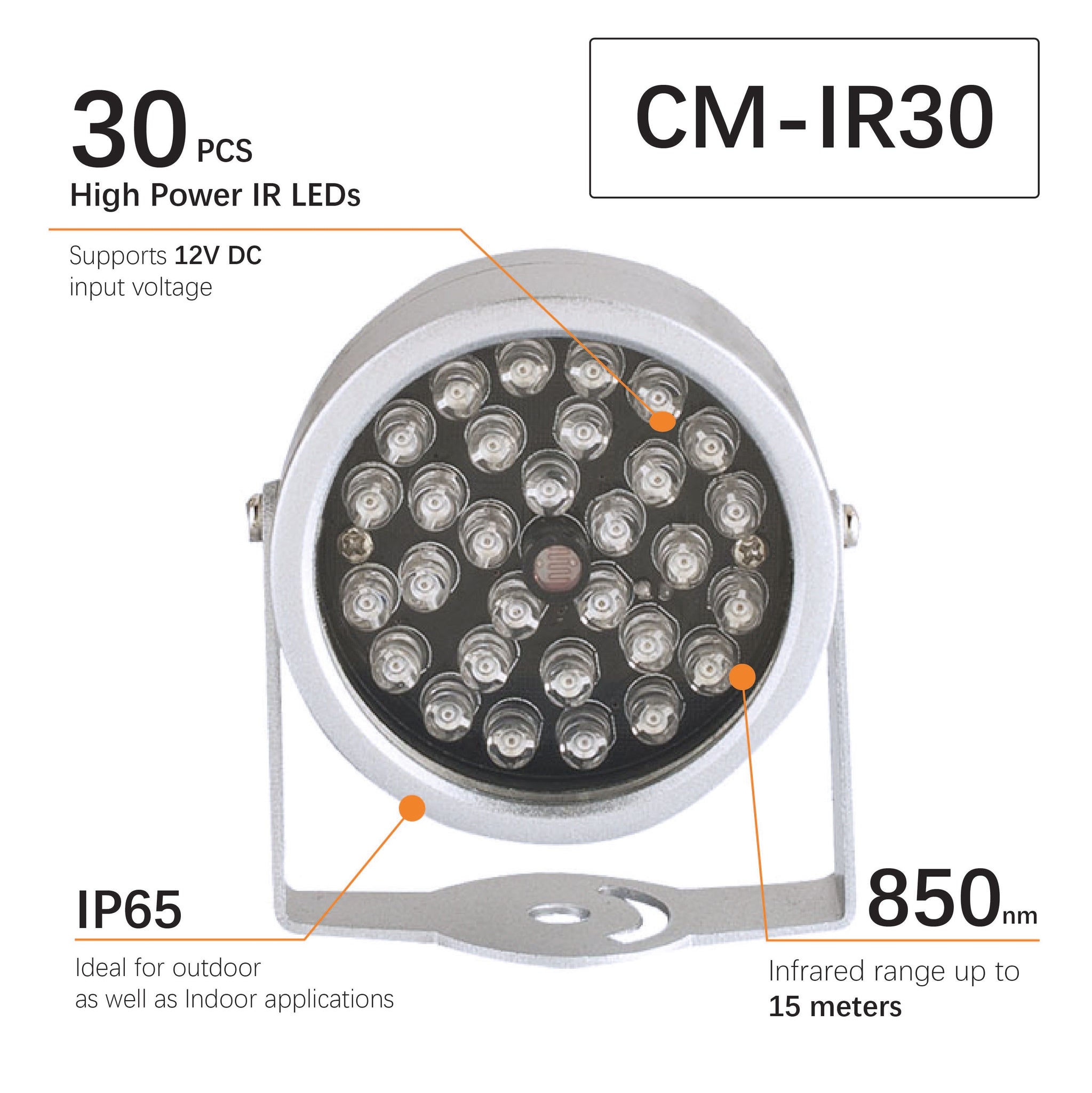 Illuminatore IR LED Fino a 80 Metri IP66 - 8 Led 42U